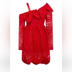 Bardot Junior embroidered mesh long sleeve red dress - Girls 16